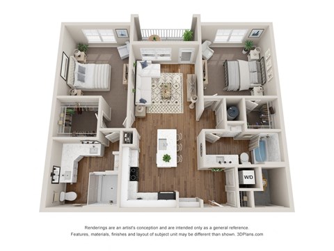 Floor plan for 2 beds, 2 baths, 1205 sqft